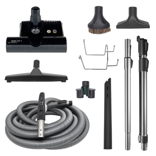 SEBO Deluxe Central Vacuum Kit with 30-foot hose and black ET-1 power head