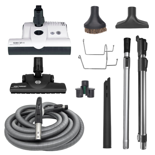 SEBO Premium Central Vacuum Kit with a 35-foot hose and white ET-1 power head