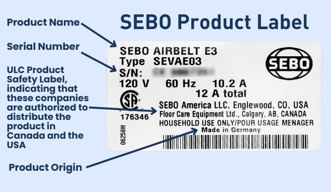 SEBO Product Label Information