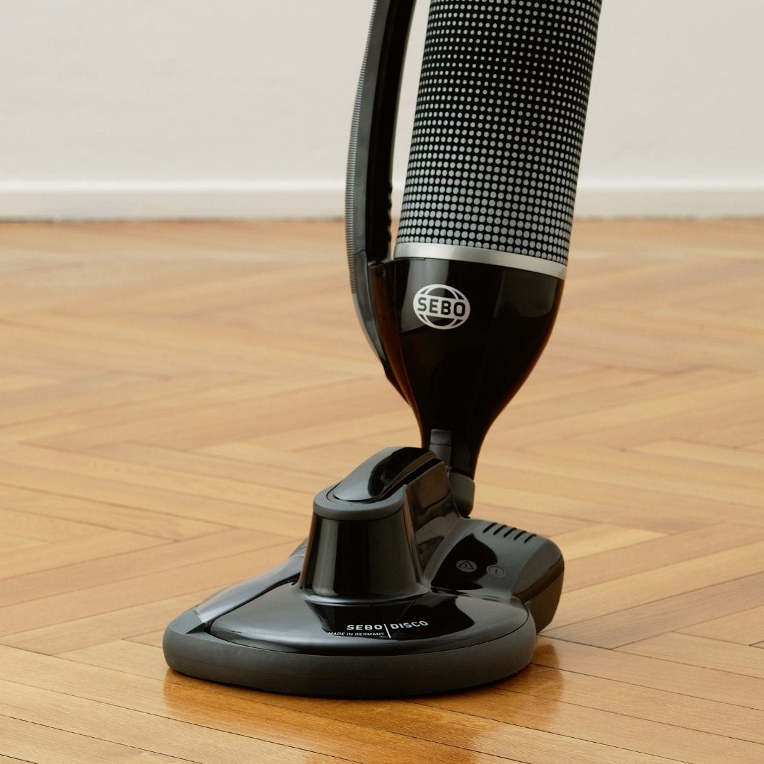 SEBO Disco Floor Polisher attached to a SEBO Felix upright vacuum cleaner