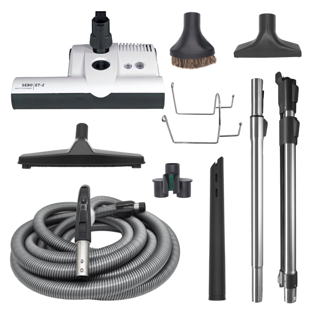 SEBO Deluxe Central Vacuum Kit with a 30-foot hose and white ET-2 power head