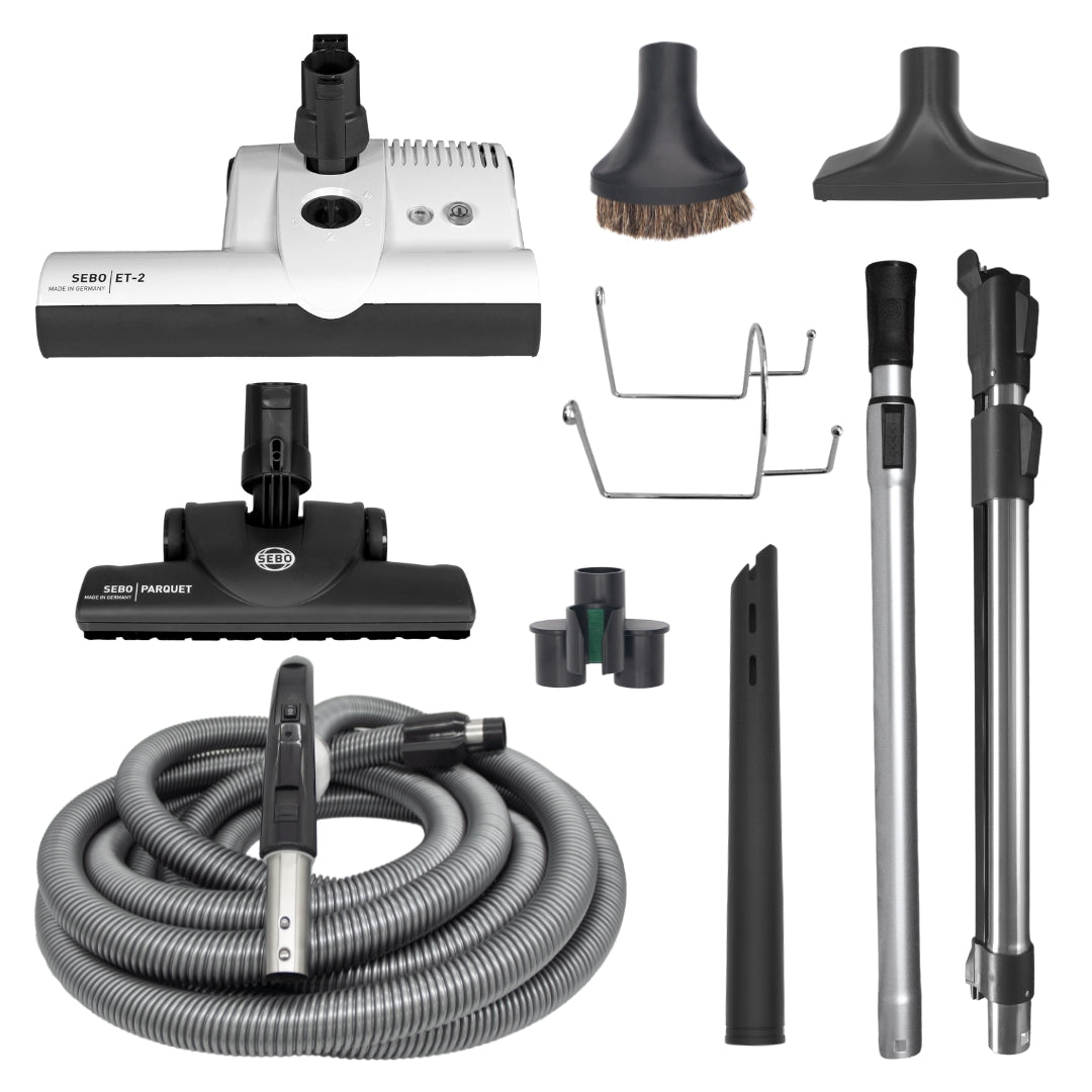 SEBO Premium Central Vacuum Kit with a 30-foot hose and white ET-2 power head