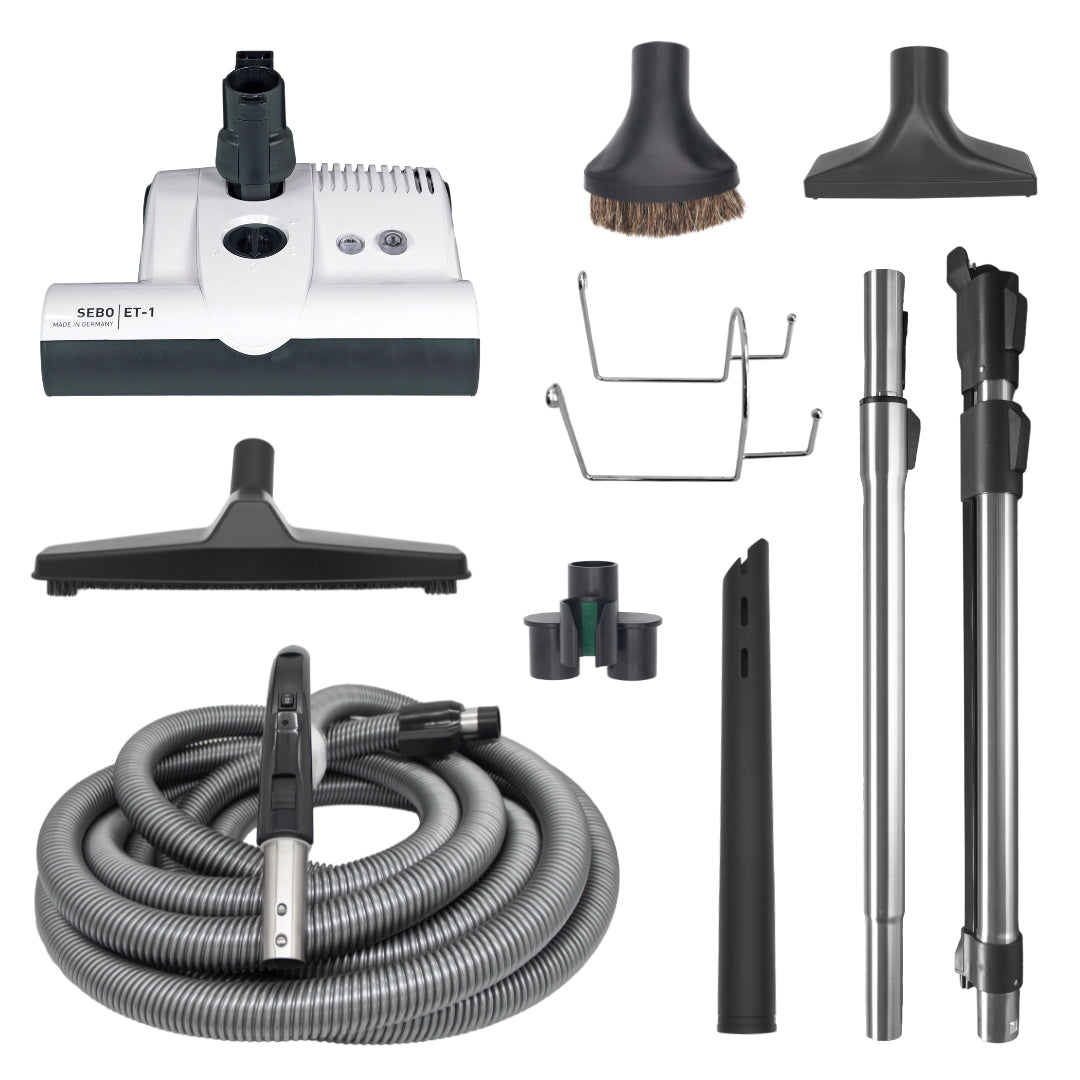 SEBO Deluxe Central Vacuum Kit with a 35-foot hose and white ET-1 power head